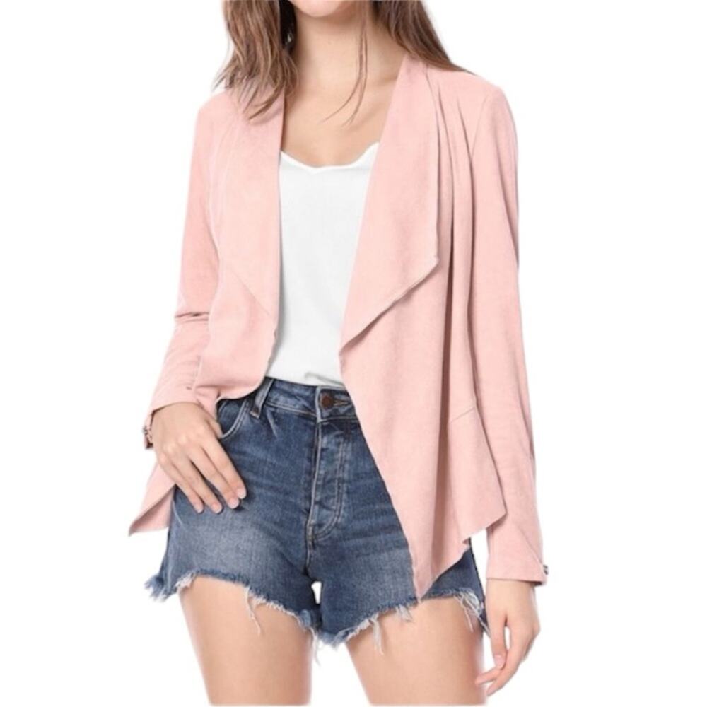 Mote dusty pink faux suede drape full zip lightweight moto jacket XL